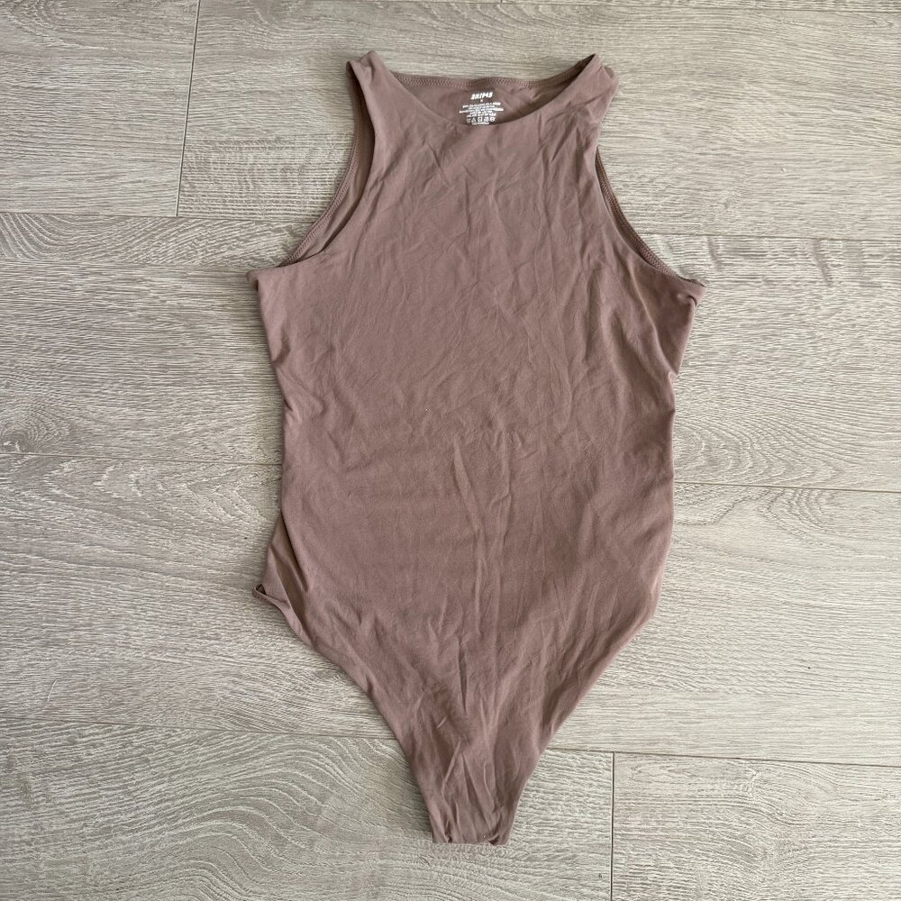 SKIMS Brown Sleeveless Bodysuit Stretch High Cut Size M
